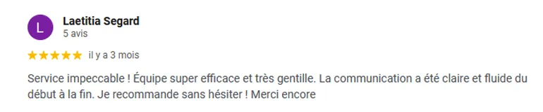 Avis de récommendation du service de ramassage d'encombrants, soulignant bonne communication et l'efficacité.